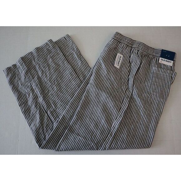 Old Navy 792007 Women's Sz XS Gray/White Striped High Rise Wide Leg Linen Pants - Picture 12 of 12